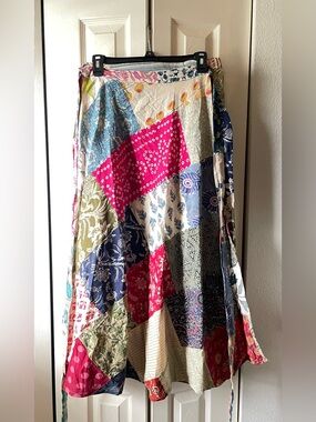 Jaded Gypsy: Patchwork Boho Maxi Skirt in Multicolor — Tie-Waist